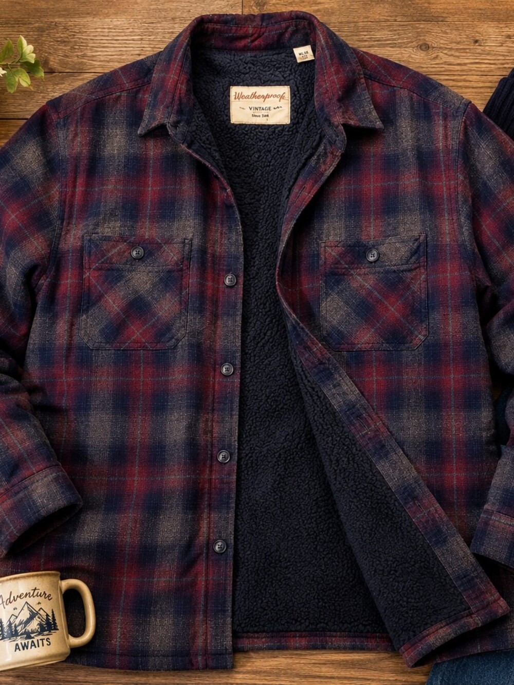 Weatherproof Vintage XL Sherpa Lined Plaid Flannel Shirt Jacket